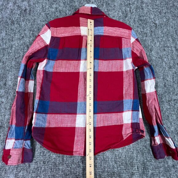 American Eagle Shirt Womens 8 Red‎ Cotton Plaid Flannel Collared Button-Up Chore - Picture 6 of 7